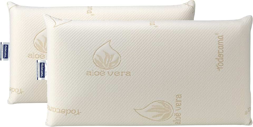 Todocama - Viskoelastisches Kissen, milben- und bakterienabweisend. Kompakter Kern. Doppelbezug mit Reißverschluss. Aloe-Vera-Gewebe. Temperaturregulierend und passt Sich dem Nacken an. 2 x 75 cm