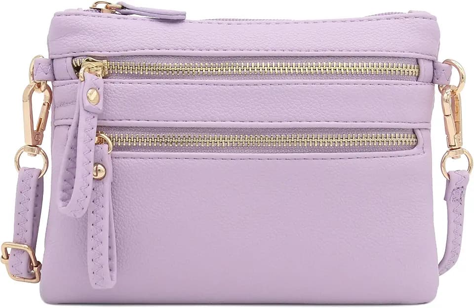 FashionPuzzle Multi Zipper Pocket Small Wristlet Crossbody Bag
