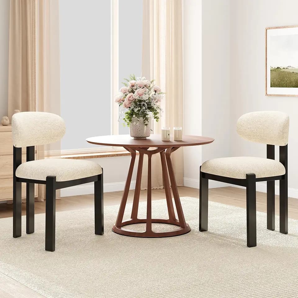 MALOL Esszimmerstühle 2er Set, Moderne Polsterstuhl Essstühle mit Fester Rückenlehne, Stoff Esszimmerstühl mit Holzbein für Esszimmer, Küche, Restaurant, Mit schwarzen Beinen, Beige