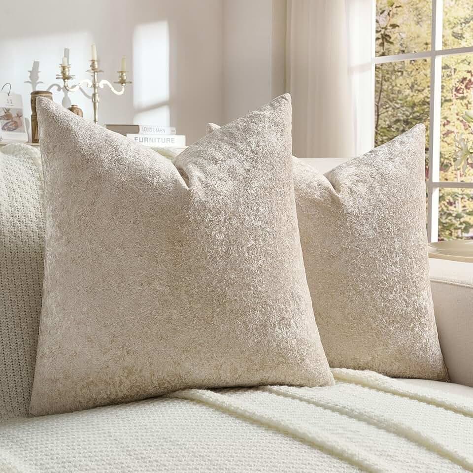FUTEI Pack of 2 Crushed Flannel Throw Pillow Covers 20x20 Inch, Beige