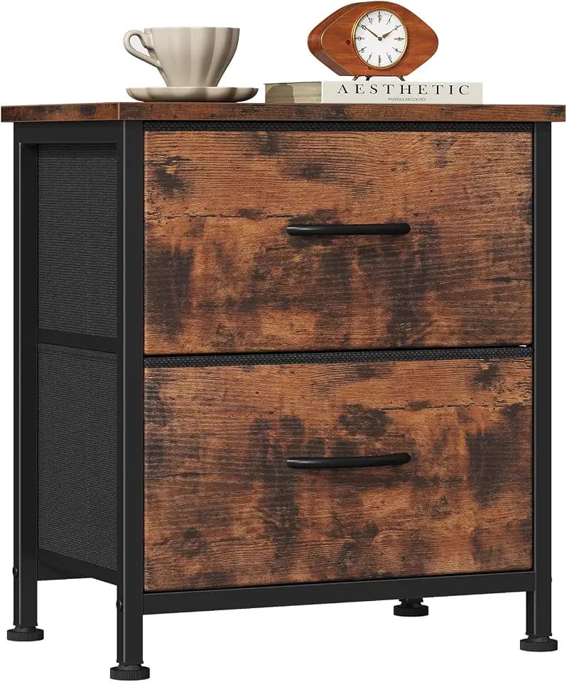 Sweetcrispy Night Stand with 2 Fabric Storage Drawers, Bedside Table, Brown