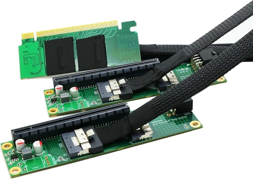 Sintech PCI-e 4.0 16X to 2 Ports PCIe 8X/16X Expansion Card,PCIe Bifurcation x16 to x8x8 Split Card with SlimSAS 8I Cable 60cm