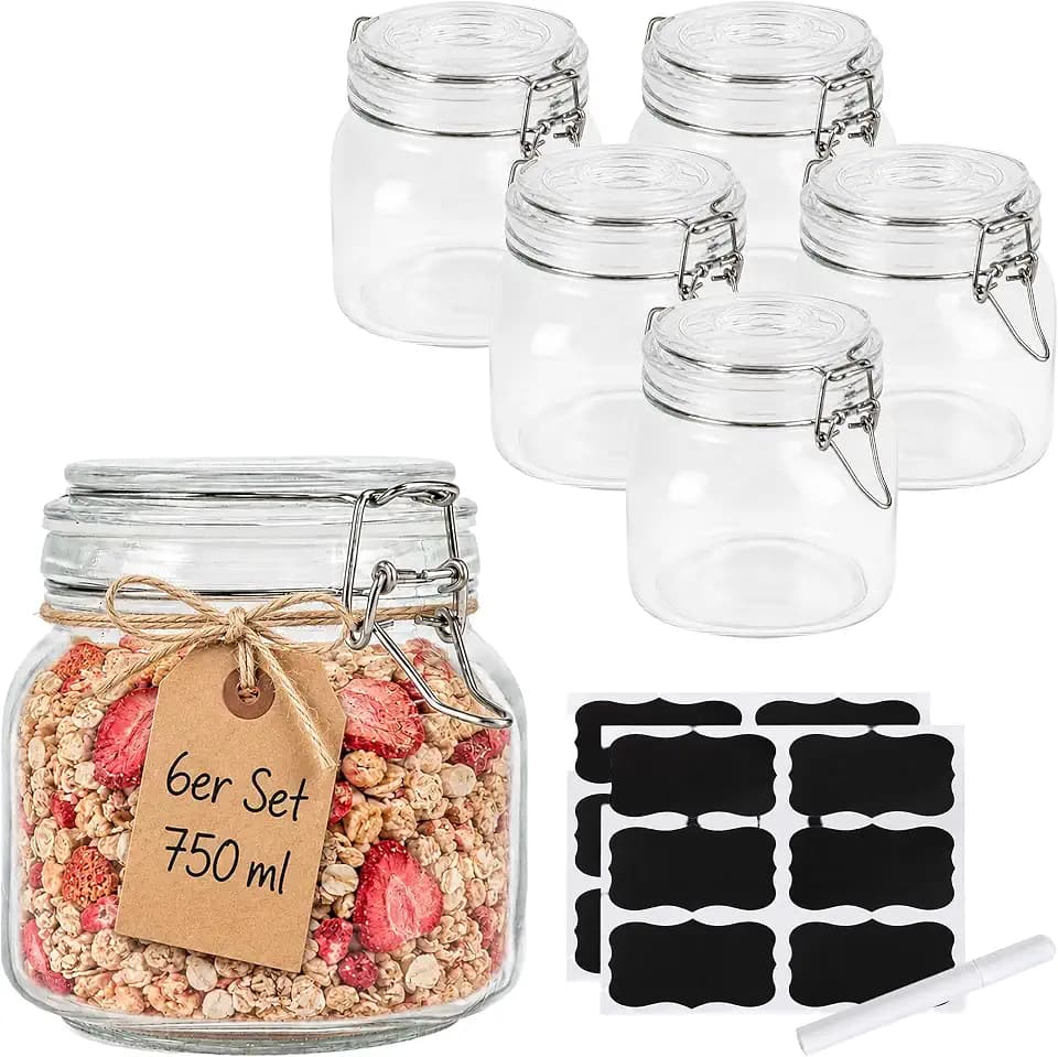 Relaxdays Einmachgläser, 6er Set, 750 ml, transparent