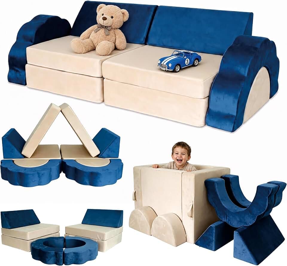Relaxdays Kinder-Spielsofa, modular, 10-TLG., weiche Bausteine, blau