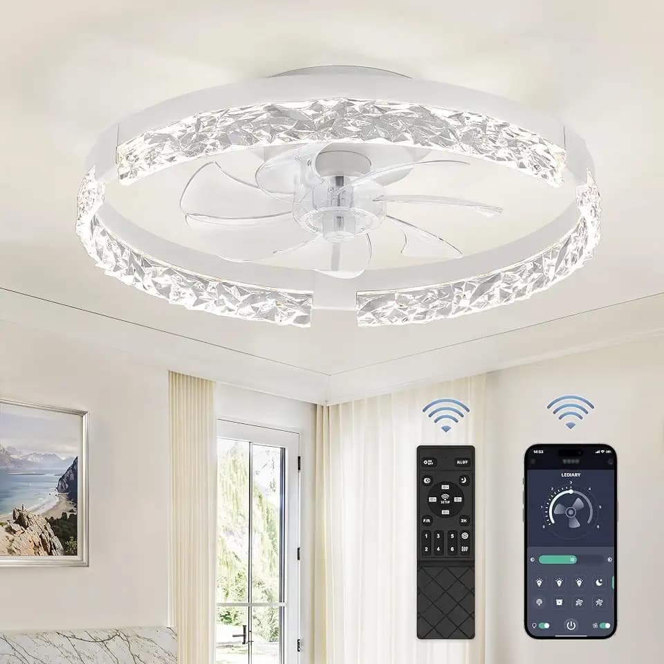 LEDIARY 20" Low Profile Ceiling Fans with Lights, APP & Remote, White