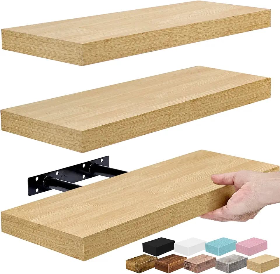 Sorbus 16 Inch Floating Shelves for Wall (3 Pack, Maple Wood)