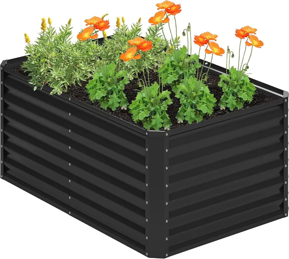4x2x2FT Galvanized Raised Garden Bed,Planter Raised Beds-Metal Garden Box,Large Plant for Outdoor Planting, Vegetables Bed，Flower,herb-Black