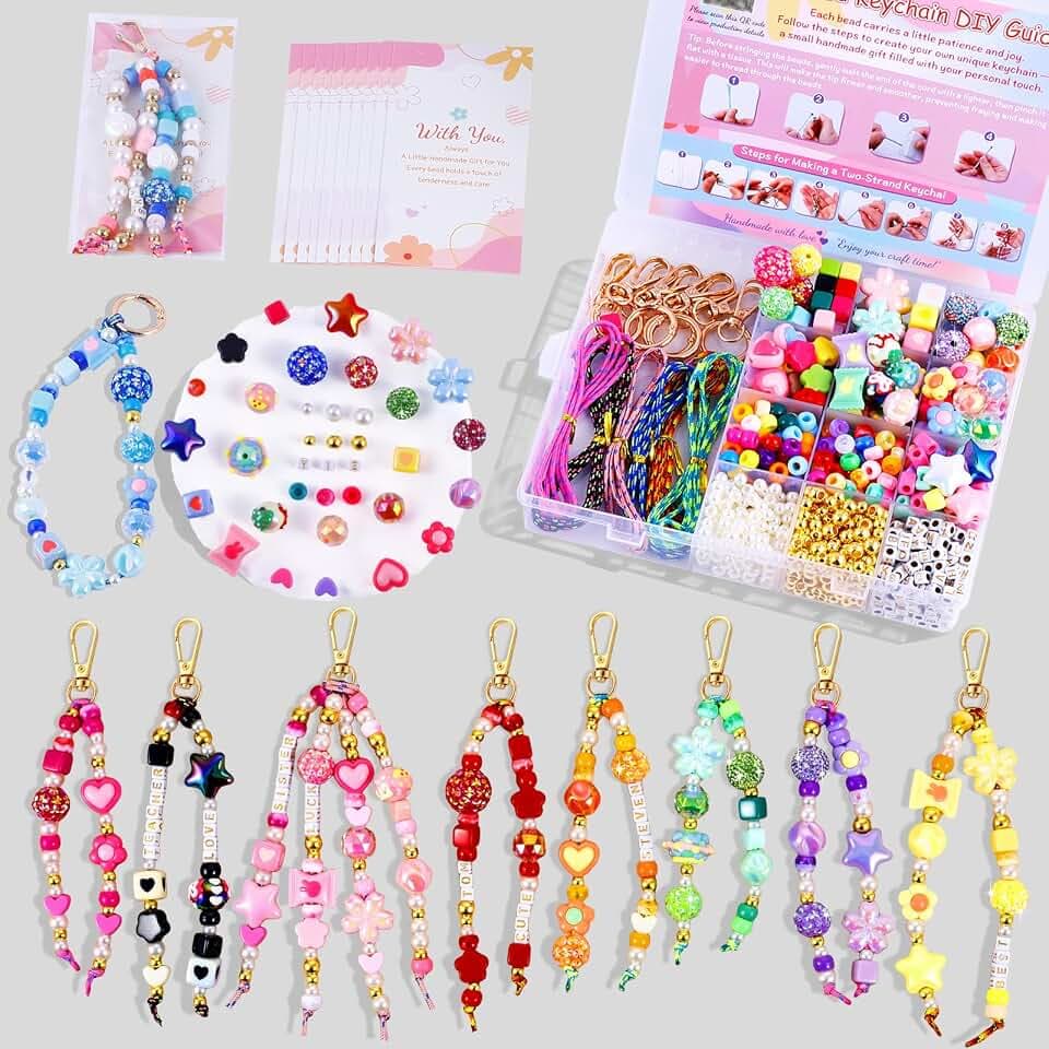 Wurosi Acrylic 865PCS Beaded Keychain Making Kit,DIY Bag Charm Kit