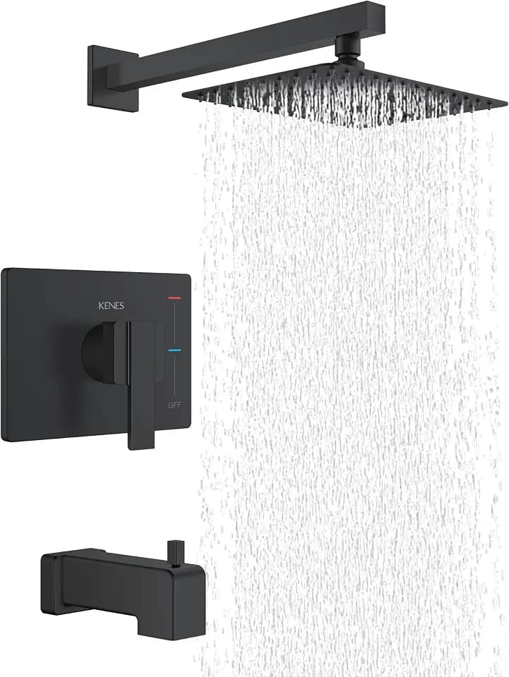 KENES Matte Black Shower Set with Tub Faucet, Square Tub Shower Trim Kit