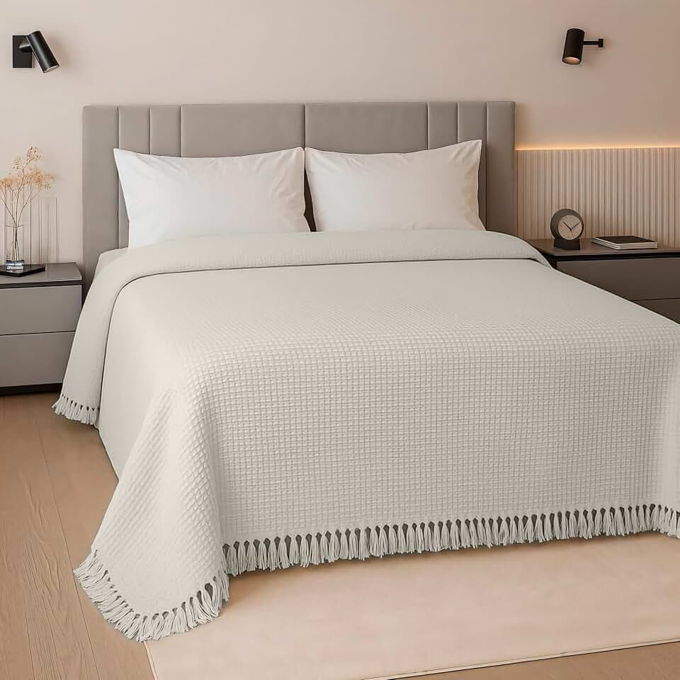altego Tagesdecke 220x240 Baumwolle 100% - Kuscheldecke Baumwolle - Baumwolldecke (Weiße)