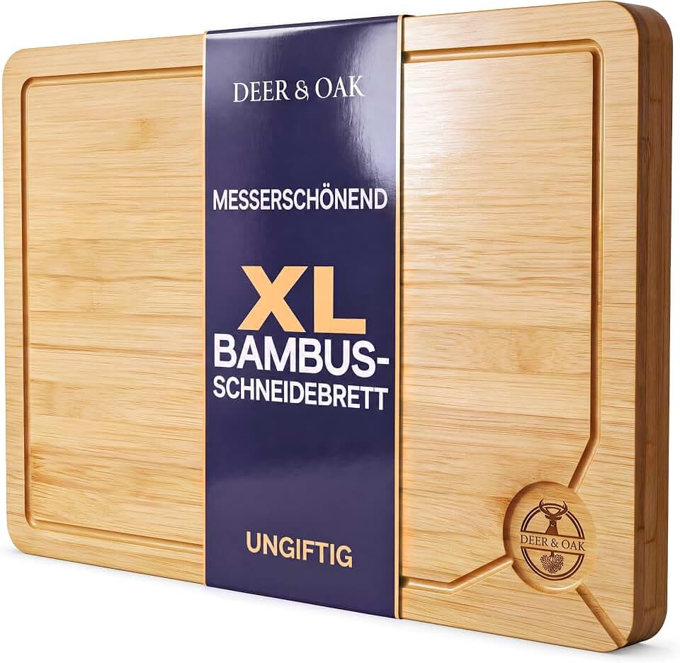 Deer & Oak Schneidebrett Bambus 38x25x2 cm, vorgeölt | Wasserabweisend · Messerfreundlich · Ungiftig · für Fleisch, Gemüse & Brot