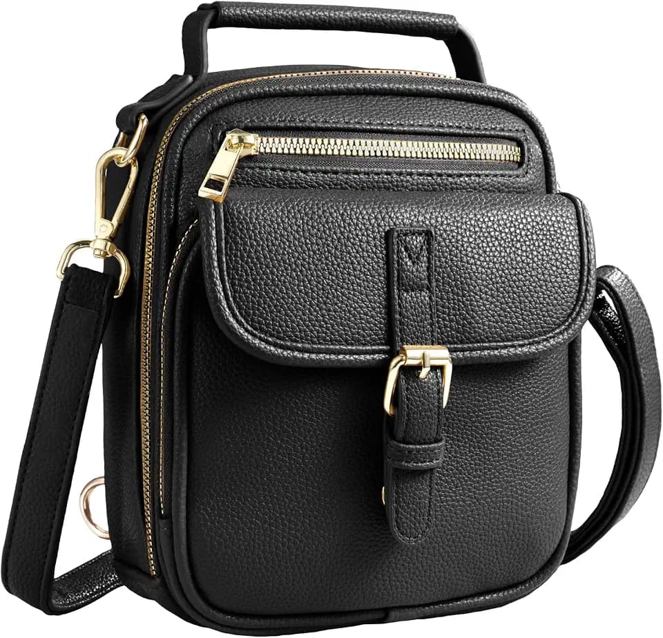Vegan Leather Crossbody Bag for Women with 2 Straps, Small Messenger Bag with Anti Theft Zipper Pocket Vintage Shoulder Bag