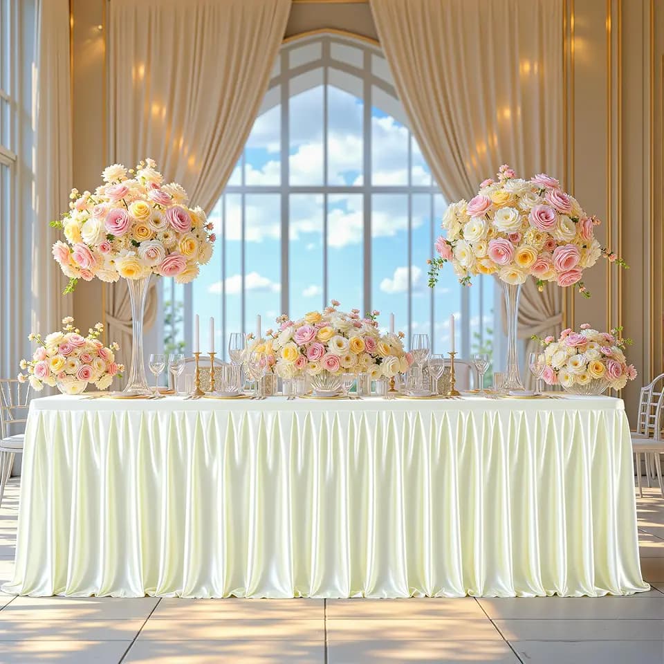 8ft Ivory Satin Tablecloths for Rectangle Tables Shiny Spandex Table Cover