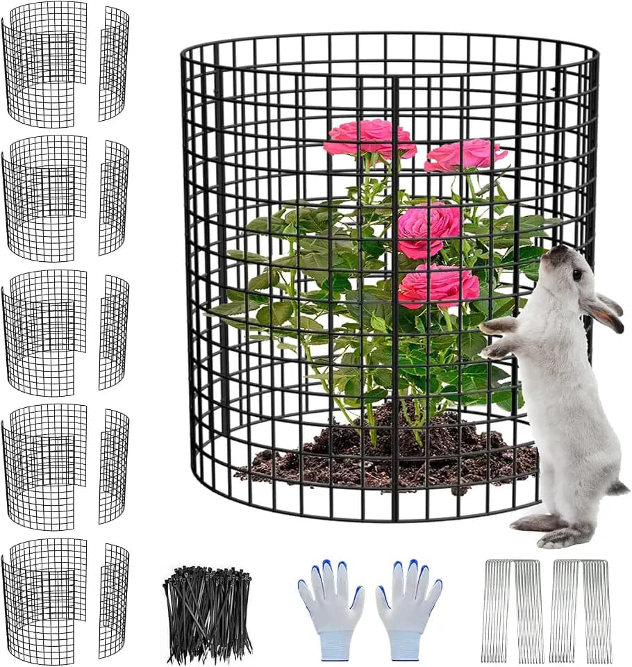 6 Pack Plant Protector from Animals, 13.5" Dia x 14" H Wire Plant Protectors, 18pcs Pre-Bent Metal Mesh to Keep Animals Out with Zip Ties & Stakes (6 Packs)