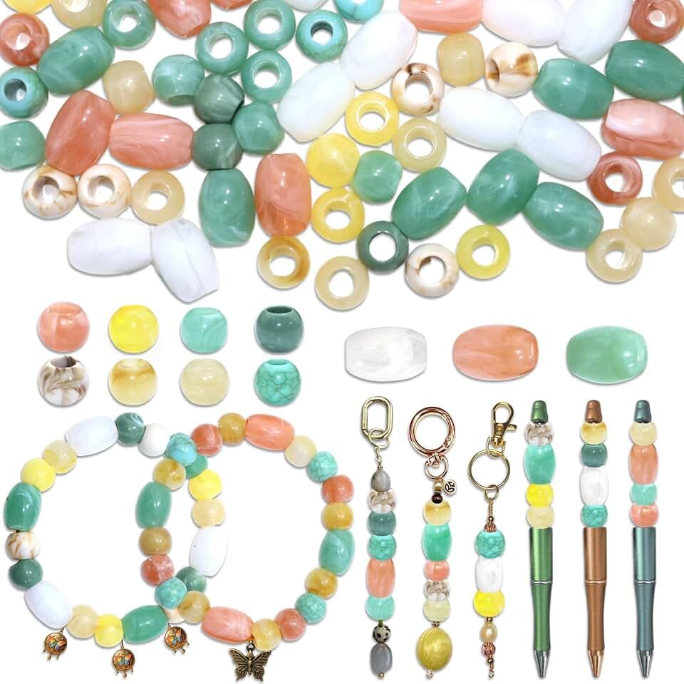 120PCS Barrel Large Hole Bead Acrylic Green Hair Beads with 6mm Hole