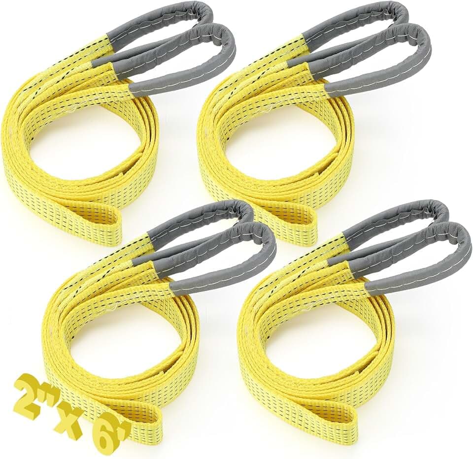 4 Pcs Lift Sling Straps, Yellow, 2'' X 6', 8900lb
