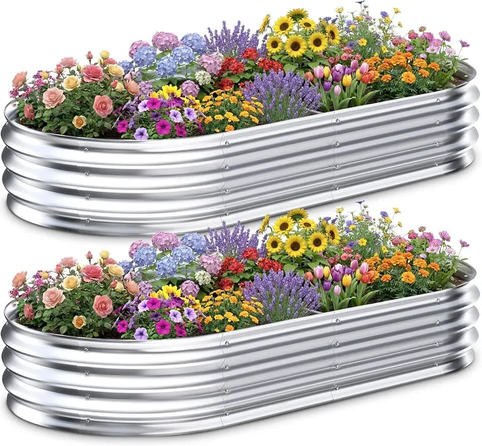 Galvanized Raised Garden Bed Outdoor, 6x3x1ft(2 Pack) Metal Heavy Duty Planter Boxes for Gardening, Easy Assemble Large Oval Plant Container Kit for Vegetables, Flowers, Fruits, Silver