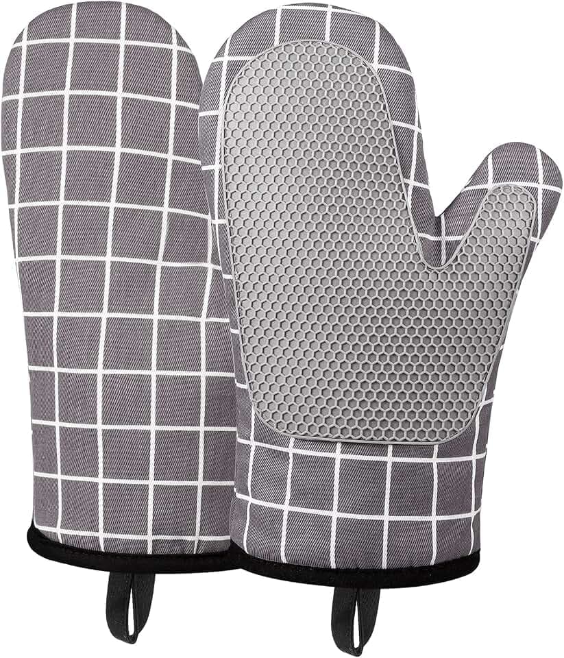 Ofenhandschuhe, Hitzebeständige Topfhandschuhe Silikon und Baumwolle, Silikon Anti-Rutsch Design, Geeignet für Kochen Backen Grillen(Grey)