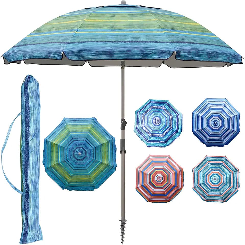 Blissun 7.2' Beach Umbrella with Sand Anchor, Outdoor Portable Beach Umbrella for Sand with Tilt Pole, Carry Bag, Air Vent