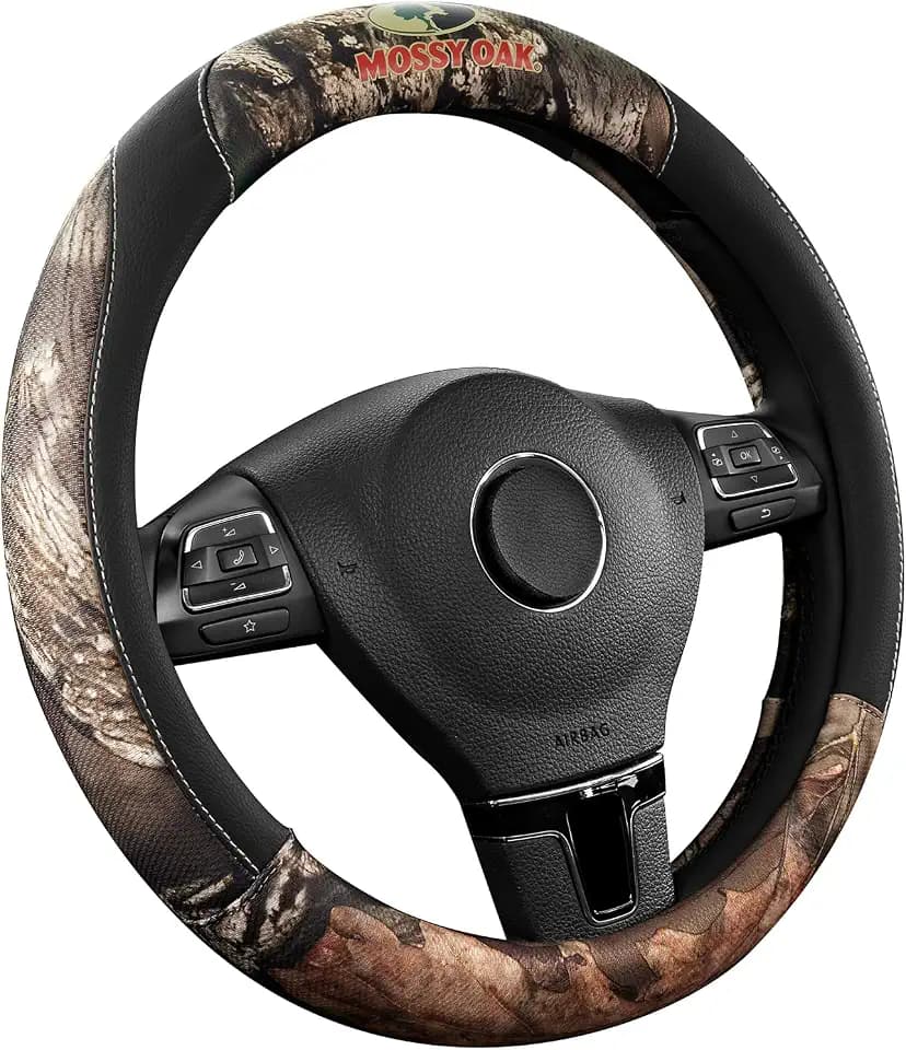 Mossy Oak Full Camo Steering Wheel Cover - Made from Premium Leather, Universal Fit for 14 1/2 to 15 inches - Official Licensed Product - Black Color