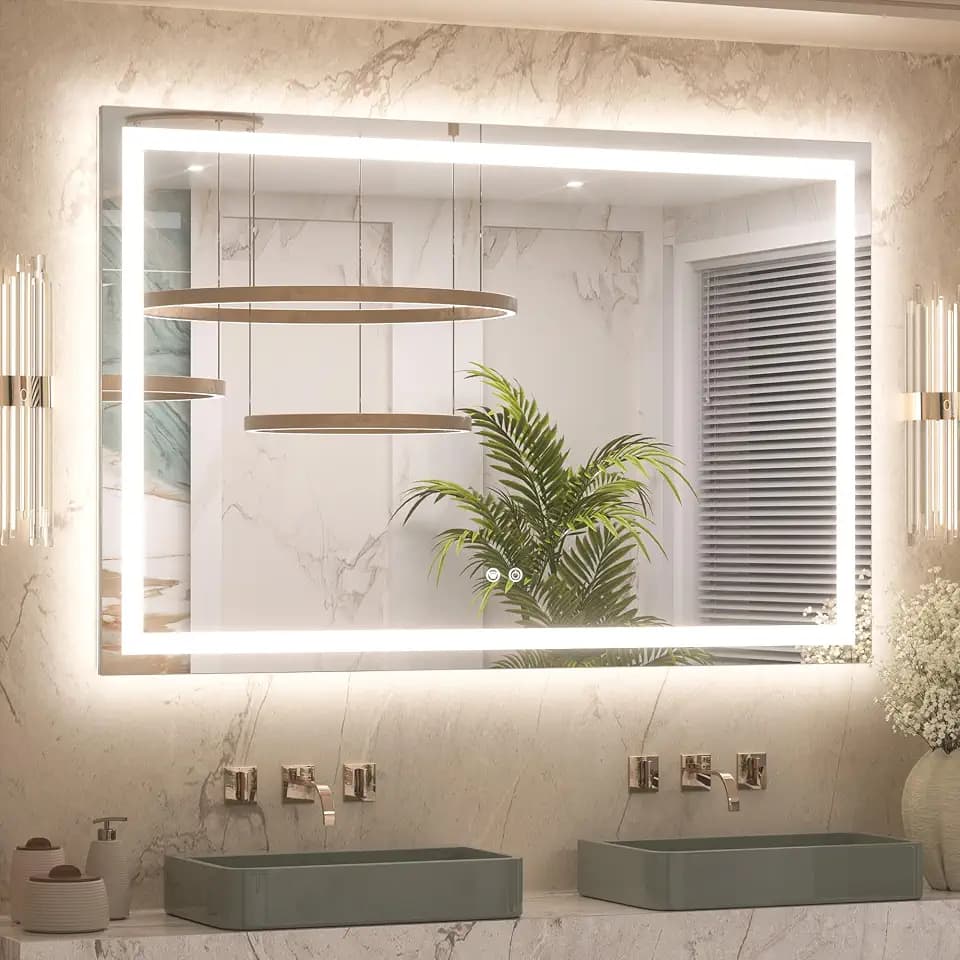 Keonjinn 48x30 Inch LED Bathroom Mirror with Lights, Frontlit & Backlit