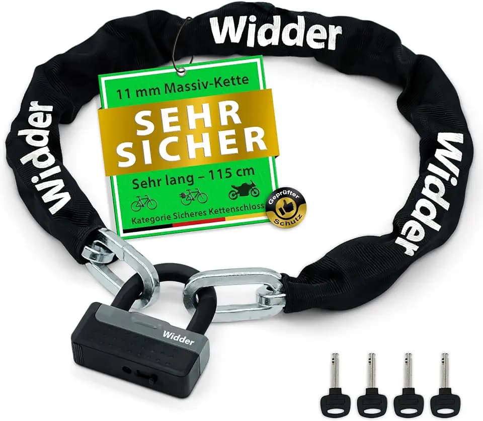 WIDDER Titan-Stahl [Level 15] Kettenschloss mit 4 Schlüssel – 115cm lang