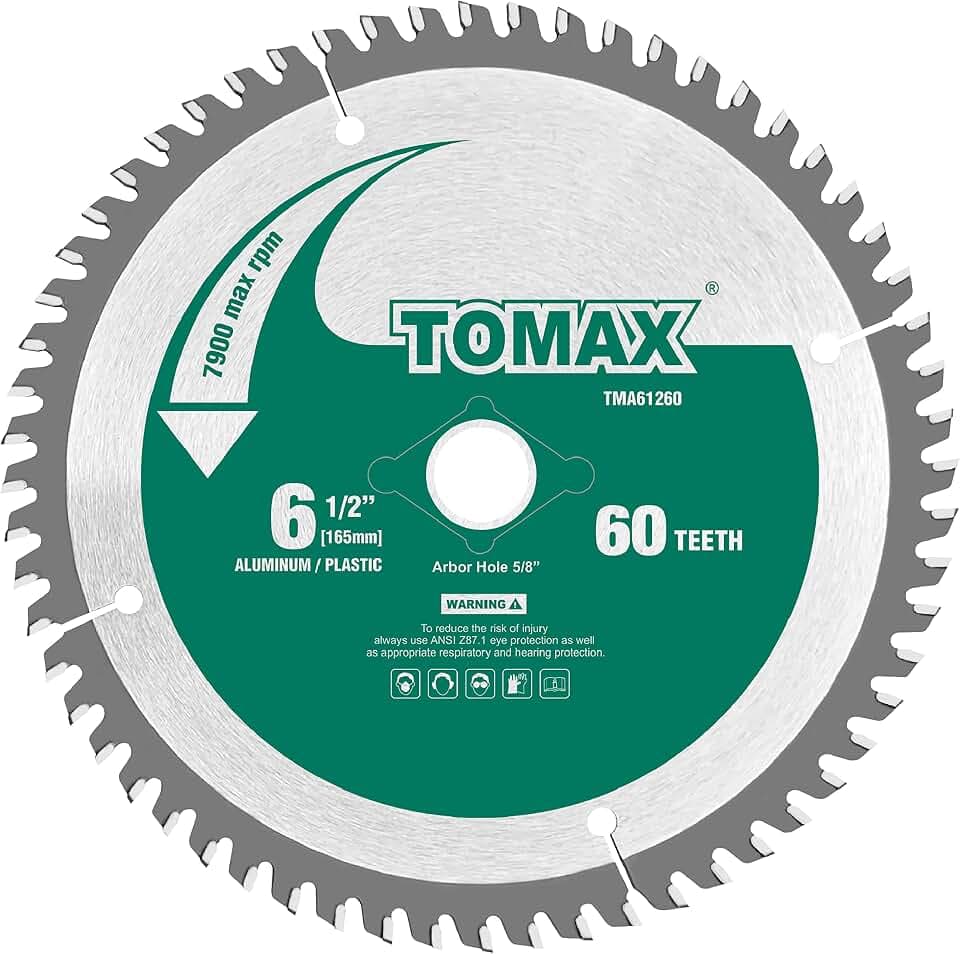 TOMAX 6-1/2-Inch 60 Tooth TCG Thin Aluminum and Non-Ferrous Metal Saw Blade with 5/8-Inch DMK Arbor