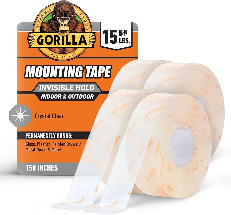 GORILLA Invisible Hold Mounting Tape, 1" x 150", Clear, 4-Pack