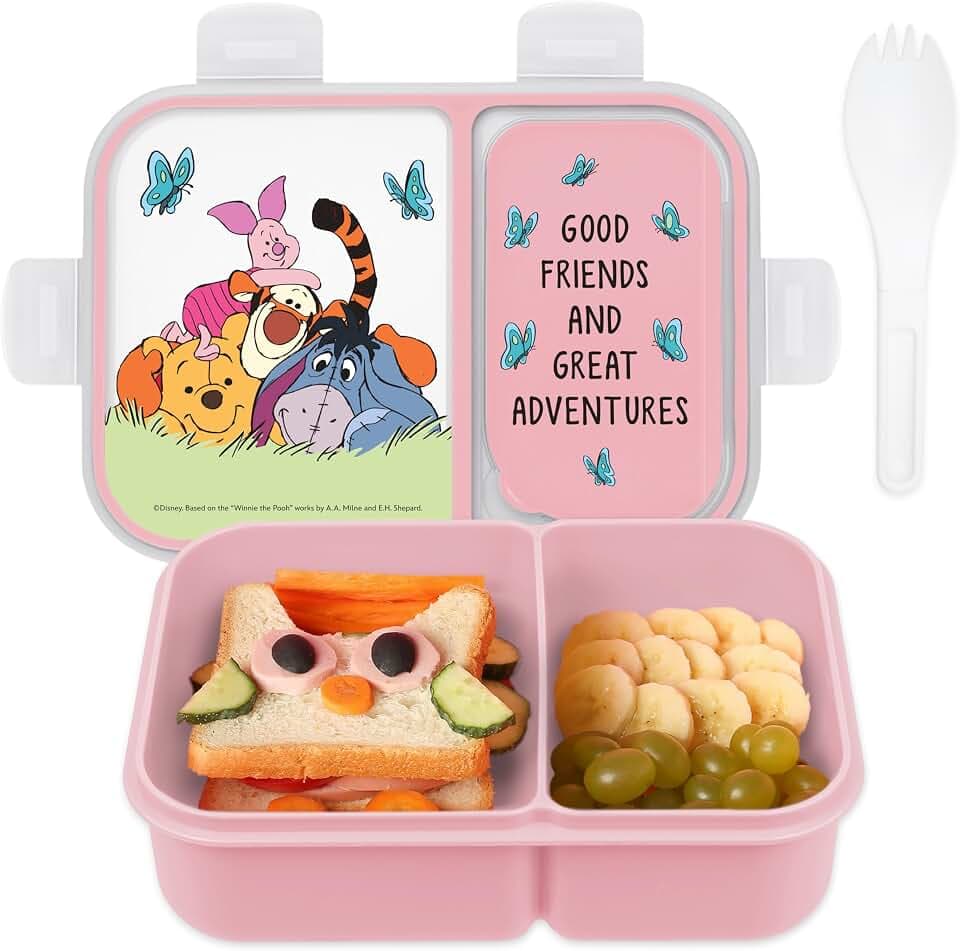 Disney Winnie the Pooh Bento Box for Kids, Divided Compartments, Leak-Proof