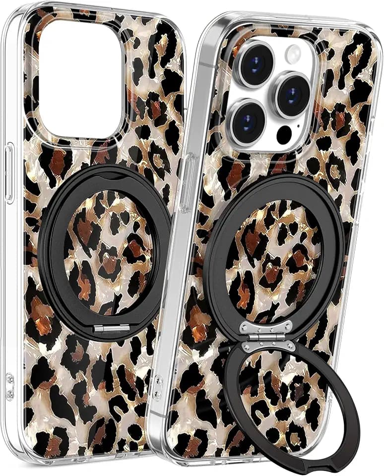 Loheckle Clear Case for iPhone 13 Pro with Stand, Leopard