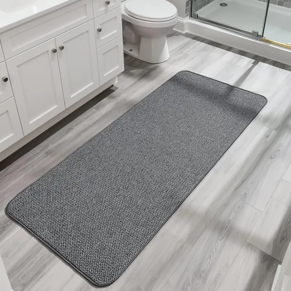 Bosap Bath Mat,Ultra Thin Bathroom Runner Rugs,Large Bath Mats for Bathroom,Quick Dry,Non-Slip,Machine Washable,Low Pile,Bath Rug,Shower Outside,Sink,Home Decor Accessories.Dark Grey,2'x5'（24x60inch）