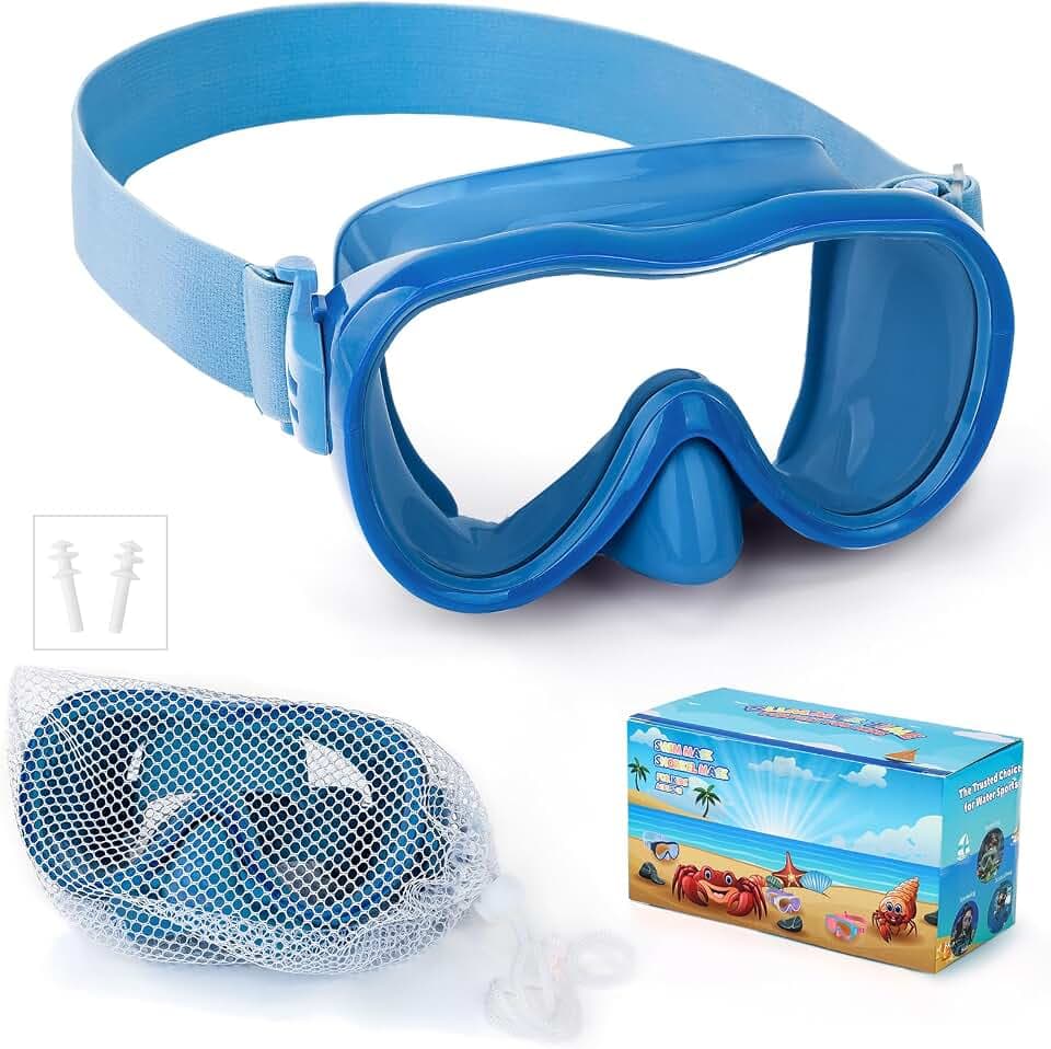 Kids Swim Goggles, Anti-Leak Snork Mask with Nose Cover & Elastic Fabric Strap, UV Protection Swimming Goggles for Kids Boys Girls