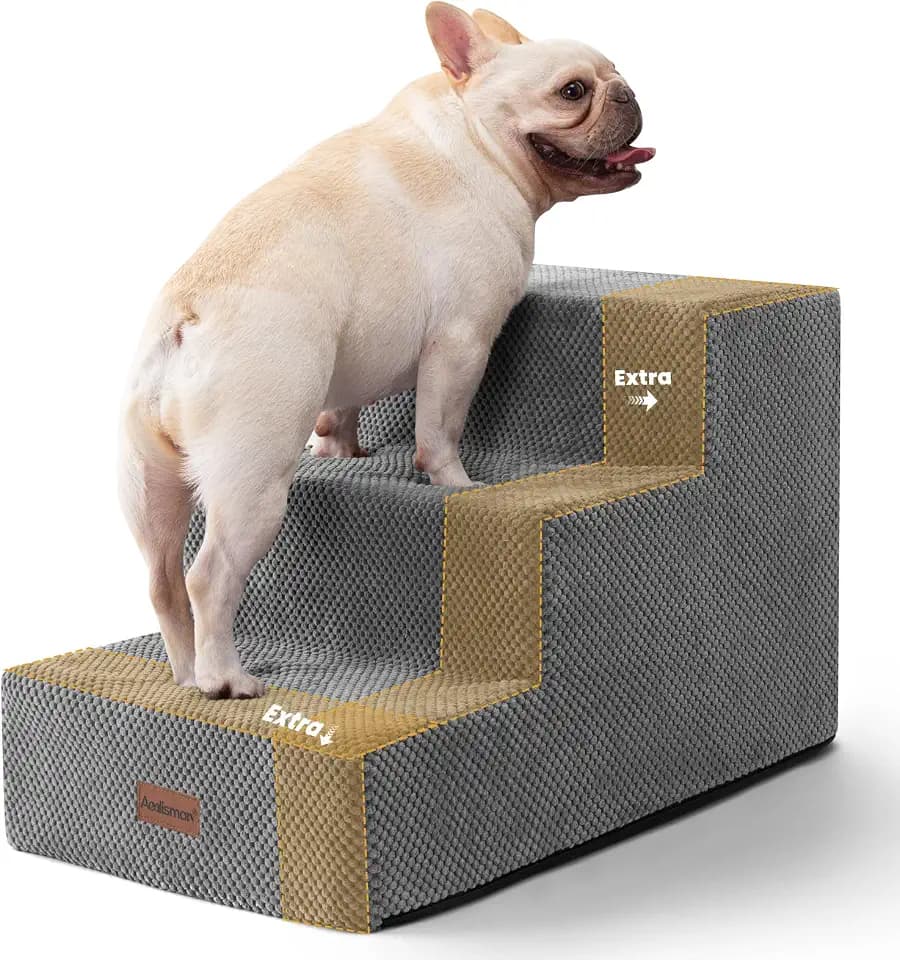 Aodisman Dog Stairs for Small Dogs,Wider 3-Step Pet Steps for Couch & Bed