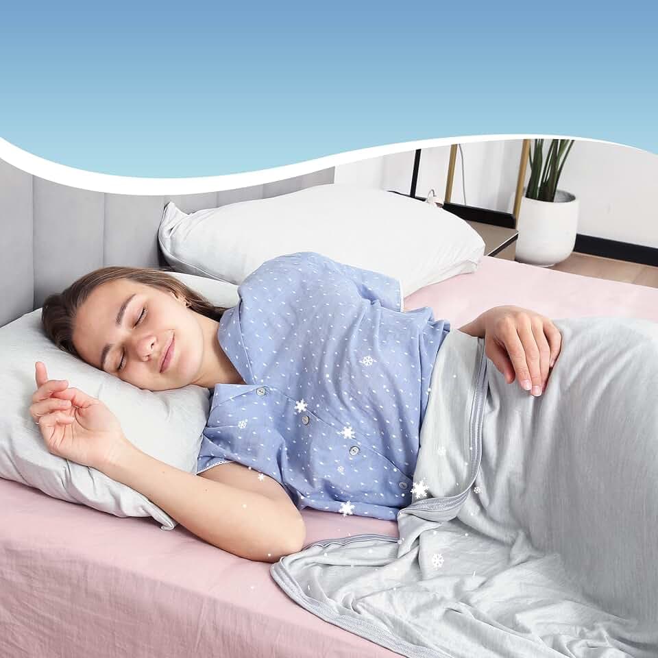 Kühldecke, Queen-Bettgröße 203,2 x 228,6 cm, Q-Max >0,46, Arc-Chill-Technologie, heiße Schläfer, Nachtschweiß, Hitzewallungen, kühl, dünn, weich, leicht, maschinenwaschbar, Hellgrau