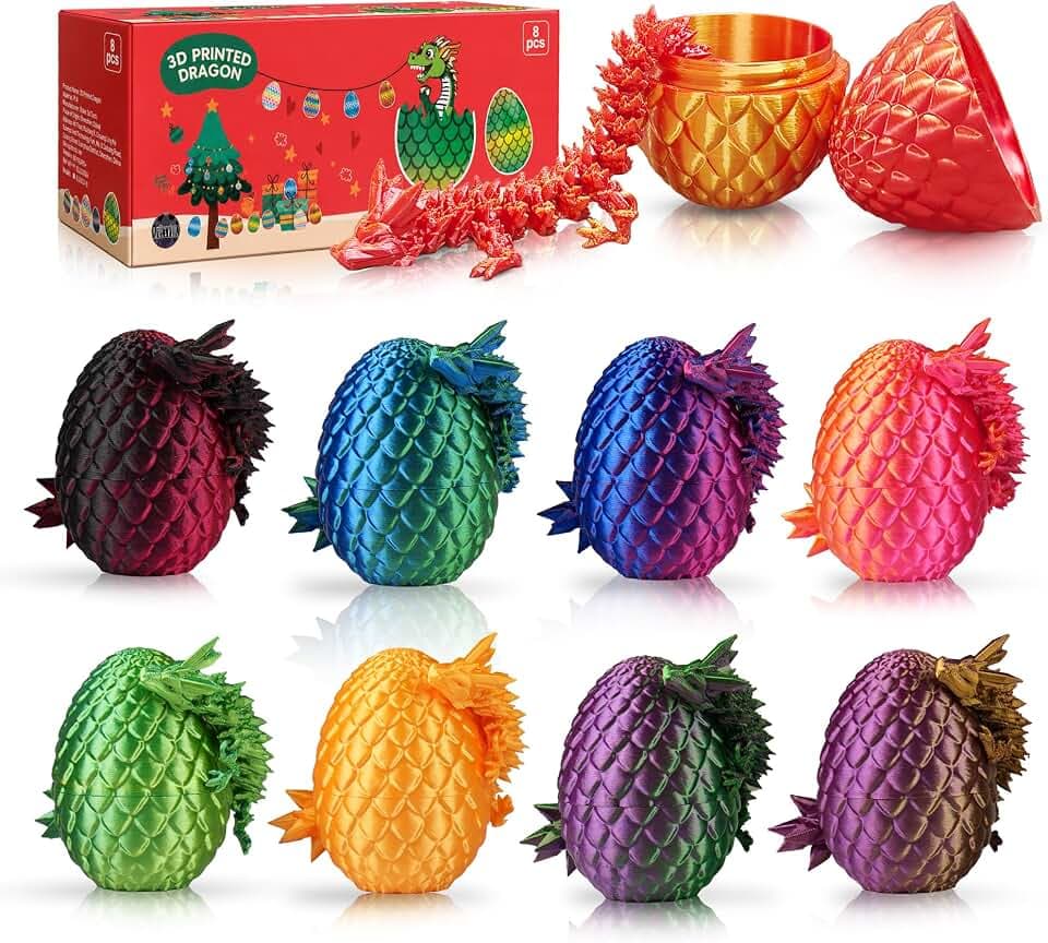 JOMBY 8 Set 3D Drachenei mit Drache mit Beweglichen Mini-Drachen, Bunte Kristall-Drachen im Ei, Fantasy-Kreaturen Fidget-Spielzeug & Deko, Geschenk für Kinder ab 3 Jahren
