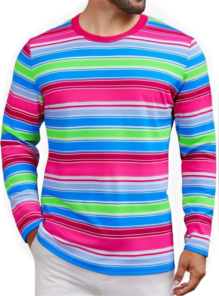 Halloween Costume for Men Horror Rainbow Striped Casual Long Sleeve