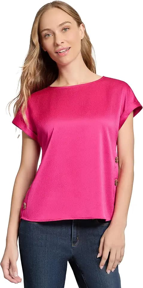 Jones New York Women's Ss Side Button Blouse