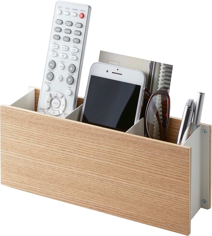 YAMAZAKI 2732 RIN Desk Organiser, white, Wood/Steel, 25 x 7 x 10.2 cm
