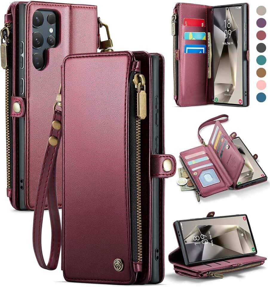 Defencase for Samsung Galaxy S24 Ultra Wallet Case with Card Holder, W-Red