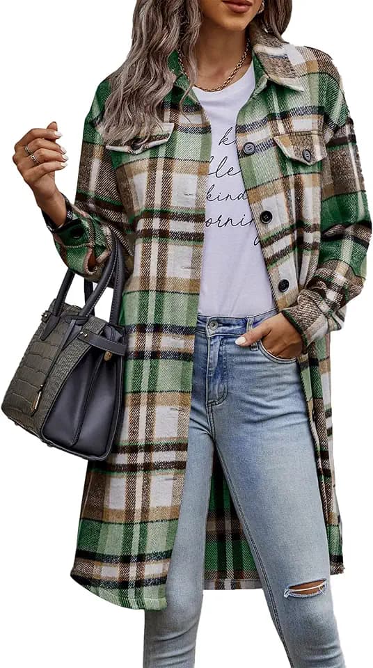 PRETTYGARDEN Womens Plaid Shacket Jacket Flannel Shirts