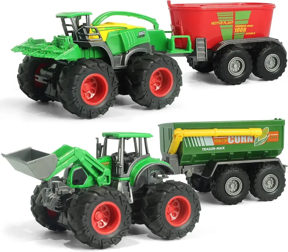 Bauernhof Spielset mit Frontlader-Traktor, Mähdrescher & Anhängern