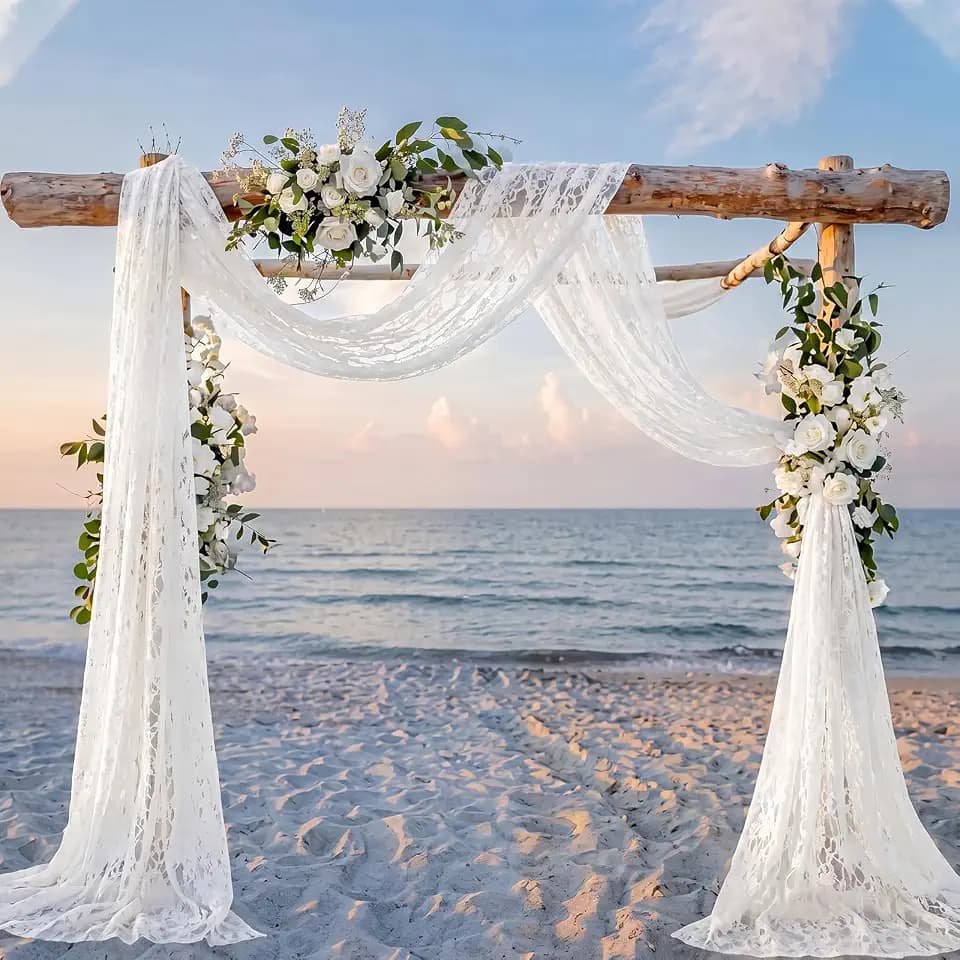 HunnmingRe Lace Wedding Arch Draping Fabric 30" x18 FT, 2 Panel, White