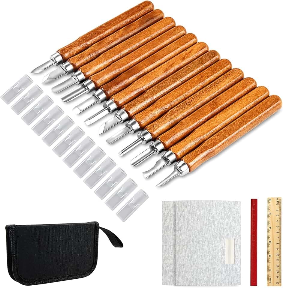 AUGSUN Wood Carving Knife Set, 20 PCS Wood Carving Kit