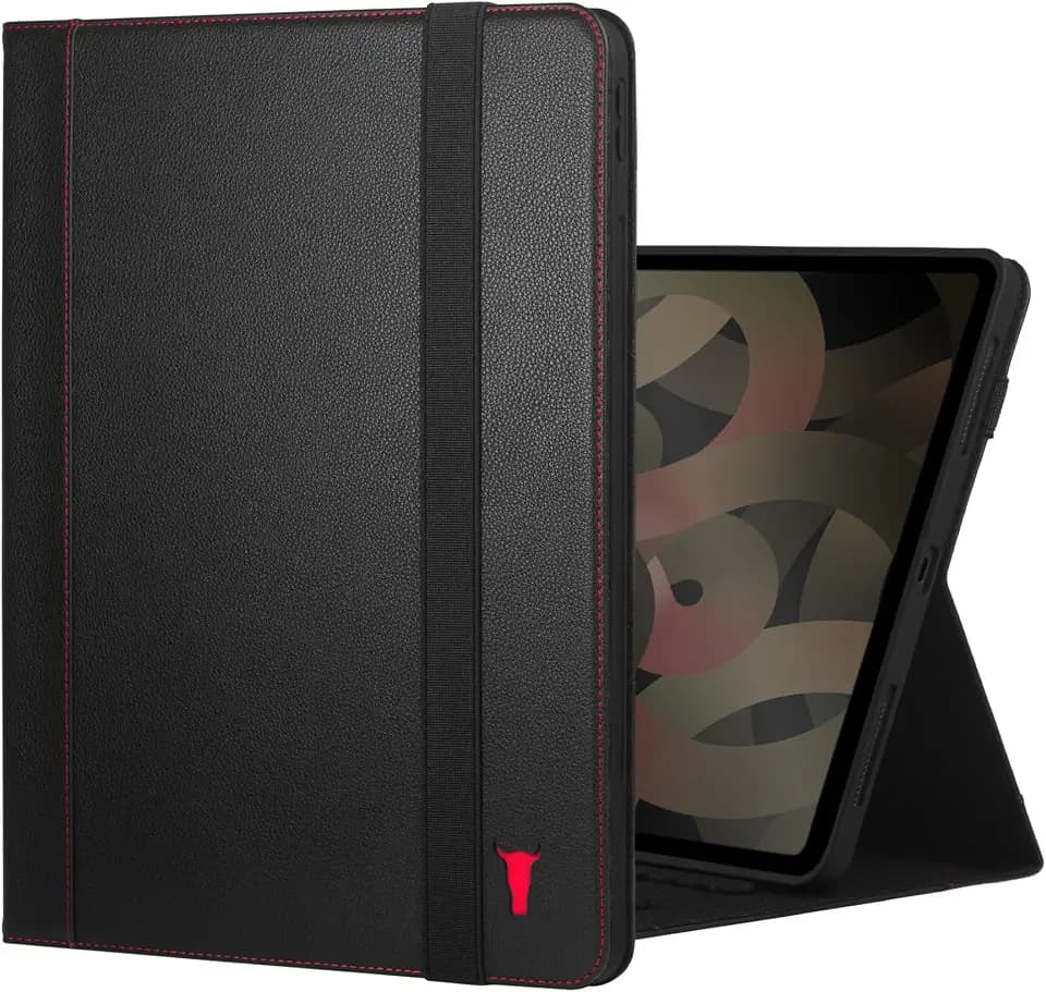TORRO Case Compatible with iPad Air 13" M4 (2026), M3 (2025) & M2 (2024) - Premium Leather iPad Air 13" Cover with Stand, Apple Pencil Charging & Auto Wake/Sleep (Black with Red Detail)