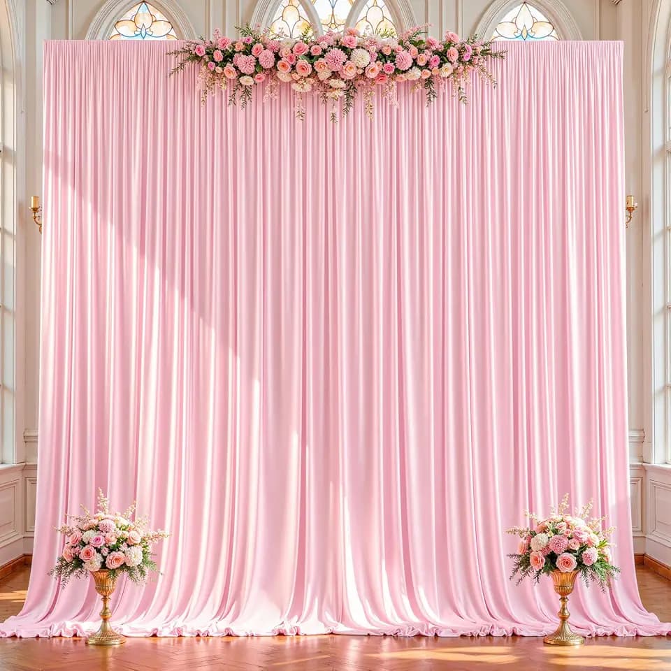 2 Panels Baby Pink Backdrop Curtains - Wrinkle Free Fabric Backdrop Curtain for Photoshoot, 10FT Wedding Party Photo Backdrop Drapes for Birthday Baby Shower Photography Stage Background Decorations
