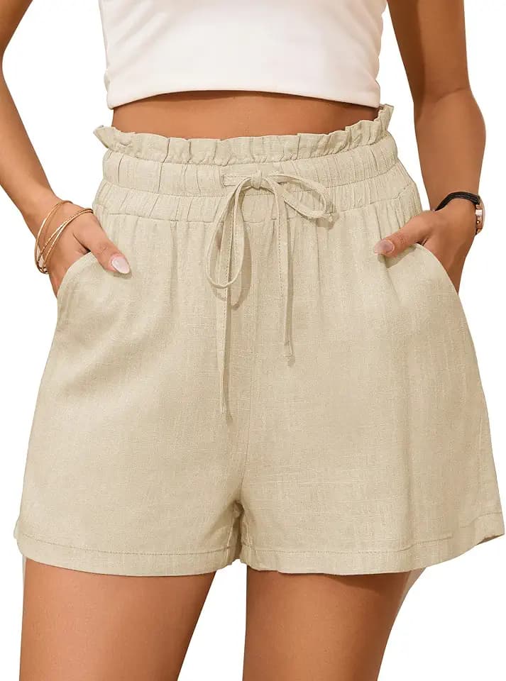 StylSense Kurze Hose Damen Sommer Leinen Musselin Bermuda Shorts High Waist mit Gummizug und Taschen