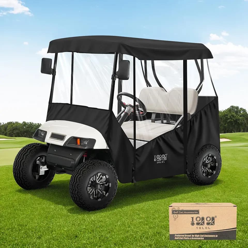 10L0L Universal 2-Passenger Golf Cart Enclosure for EZGO TXT & Club Car DS/Precedent/Tempo/Onward - Waterproof 420D Oxford with Transparent Sides