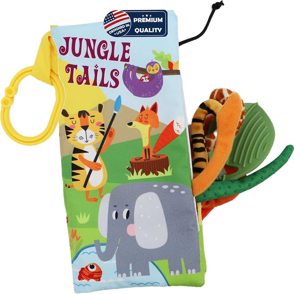Baby Books 0-6 Months, Crinkle Books for Babies, Infant Tummy Time Toy, Touch and Feel Sensory Toys 6-12 Months,Soft Stroller Travel Toys with Teether, Baby Shower Birthday Newborn Gifts-Green Jungle