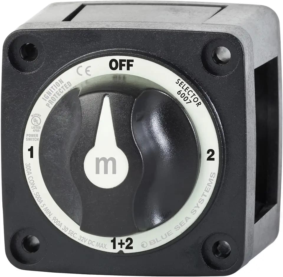 Blue Sea Systems 4‑Position Mini Selector Battery Switch, Black, 6007200 m‑Series
