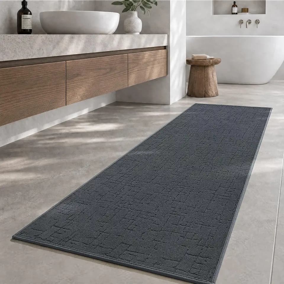 AMOAMI-Bath Mat-Absorbent Quick Dry Bathroom Floor Mats-Washable Rubber Backing Bath Mats for Bathroom Rugs Fit Under Door-Bath Rug for in Front of Sink Bathtub Shower Room, Dark Grey 24''x70''